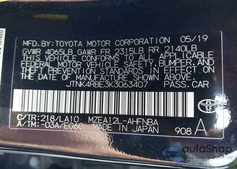 2019 Toyota Corolla Xse z USA, uszkodzony, nr VIN JTNK4RBE3K3063407